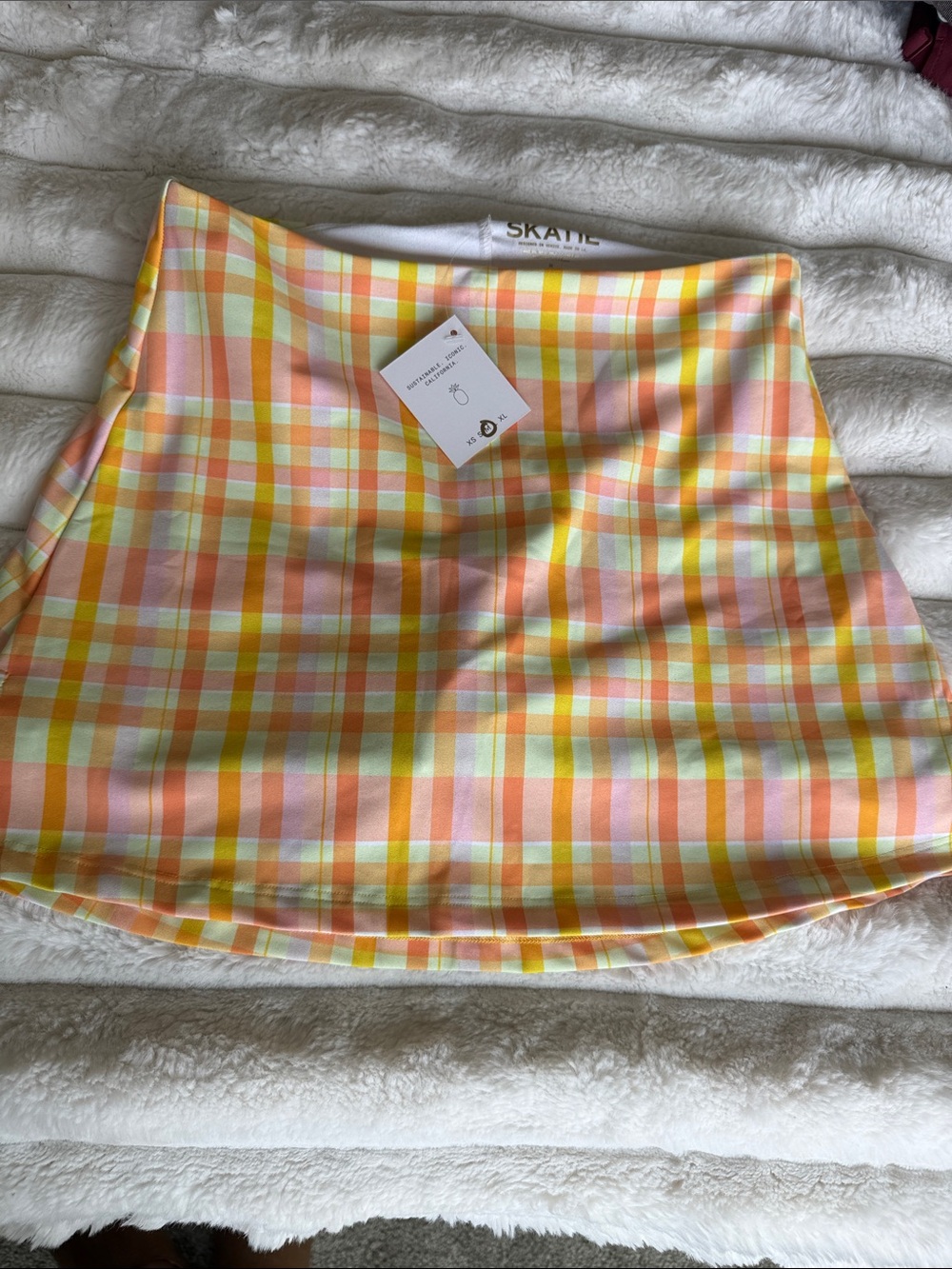 Skatie Pastel Plaid Mini Skirt - Yellow, Pink & Orange